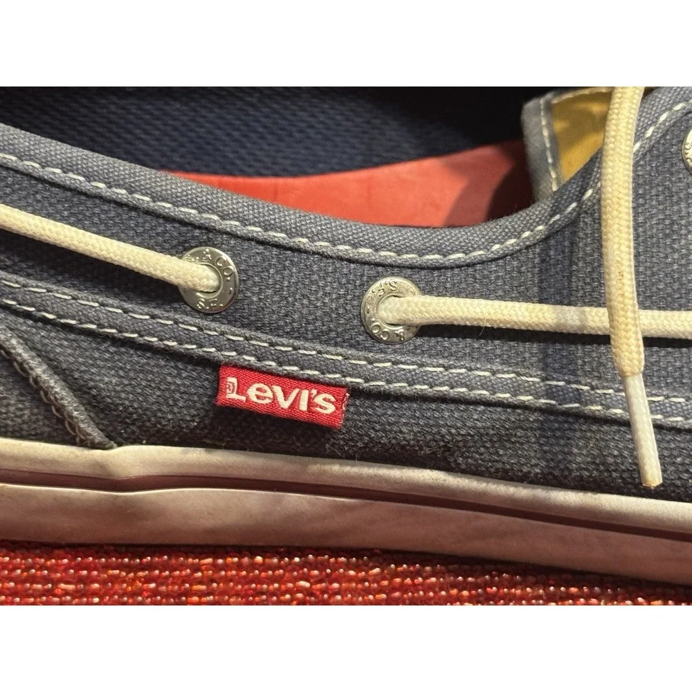 Levis Mens Size 9.5 us 43 eur Denim Blue Canvas Lace Up Low Top Boat Shoes